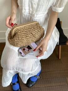 Bolso cruzado de mujer de verano de paja trenzada con borla y cadena, bolso de playa tejido con correa para el hombro, cartera hecha a mano, 1 bolso de embrague de paja trenzada de color beige claro para mujer, bolsas de playa, artículos esenciales para vacaciones, perfecta opción para damas de moda, ideal para el verano.
