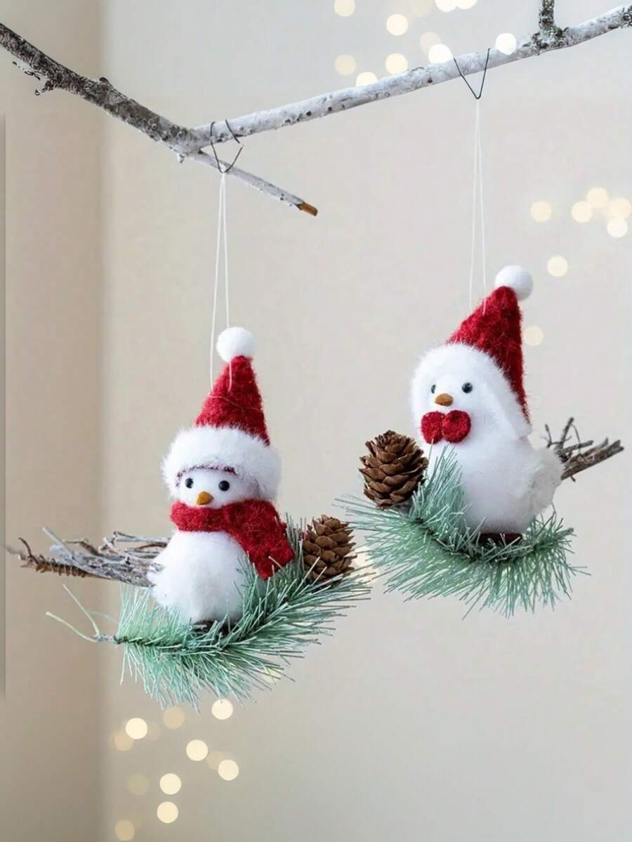 1 件/3 件可爱毛绒鸟饰品 - 鸟儿栖息在树枝上，节日挂饰，圣诞树装饰，生日庆祝，独特礼物，家居装饰 - 彩色 - 查看 1