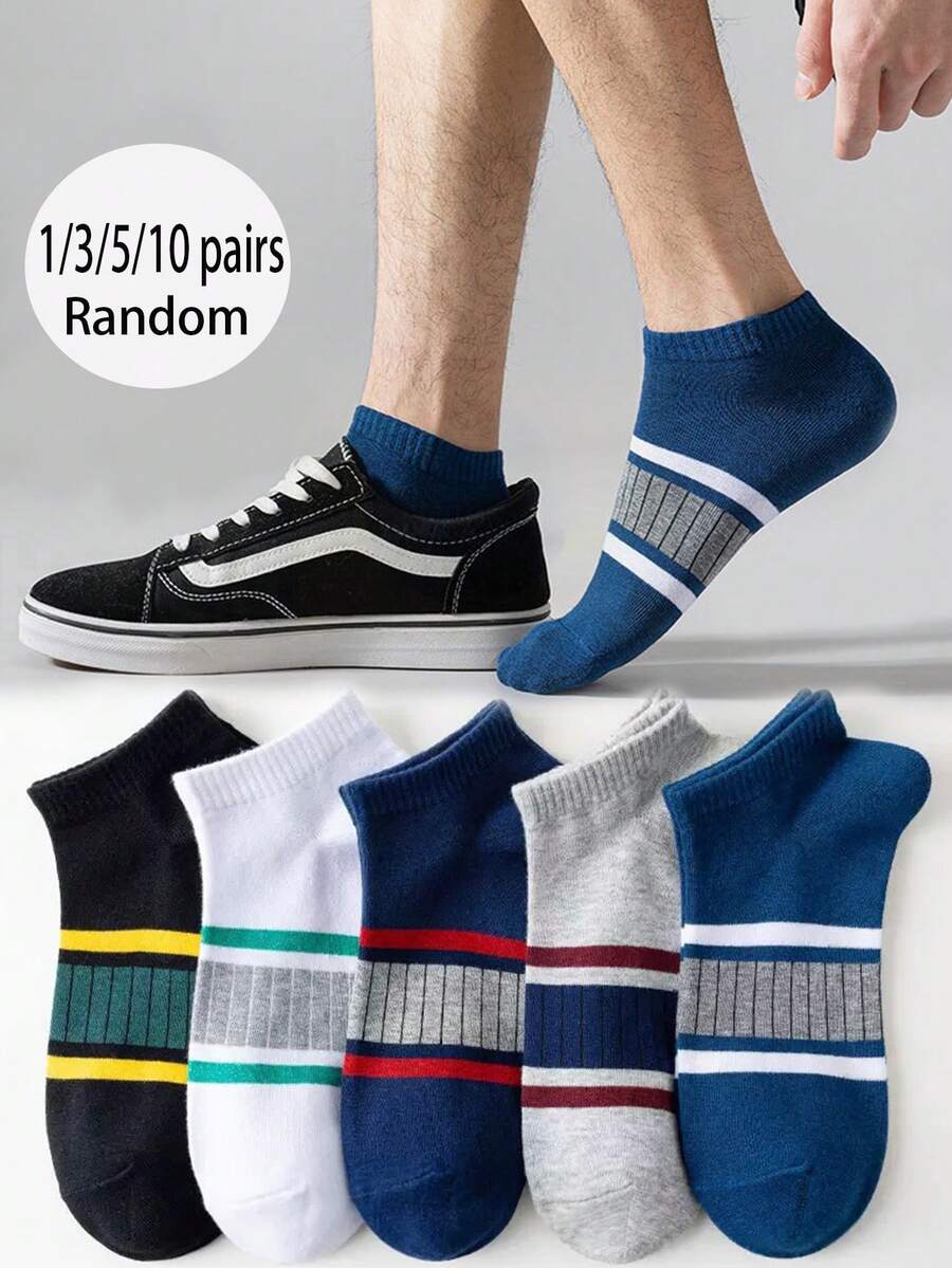 1/3/5/10 par męskich krótkich skarpetek, skarpetki bawełniane, skarpetki niewidoczne, szare skarpetki, skarpetki na jesień/zimę/wiosnę/jesień/lato, oddychające, odprowadzające wilgoć, sportowe, biznesowe, rekreacyjne i sezonowe - Wielokolorowe - Zobacz 1