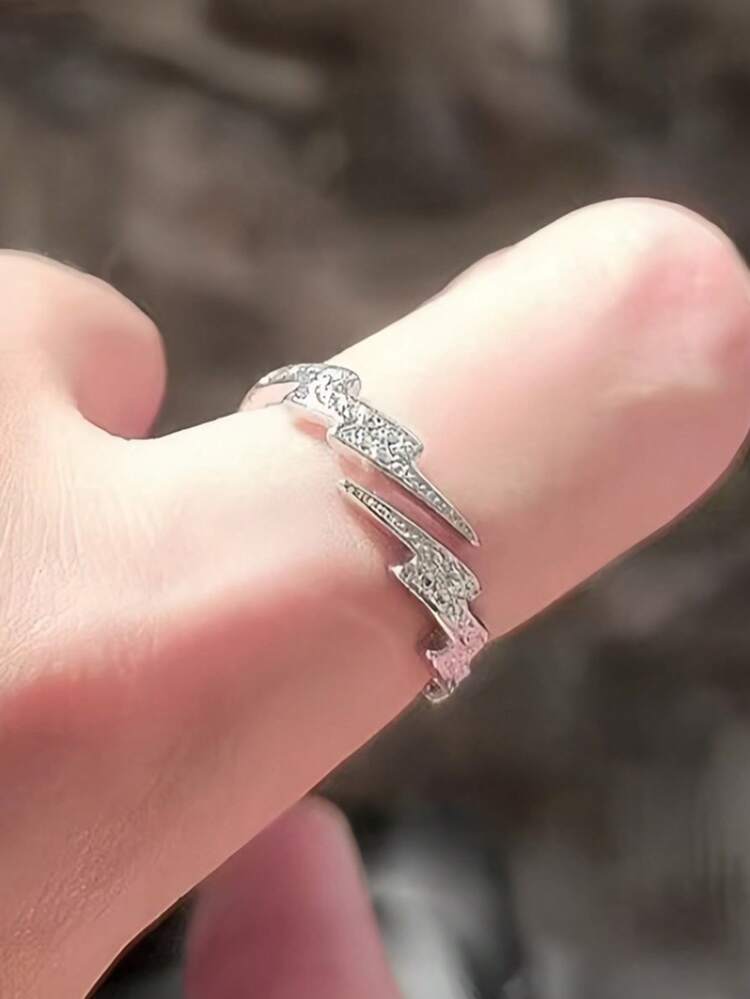 1pc Zinc Alloy Rhinestone Lightning Bolt Personalized Hiphop Men's Open Ring, Versatile Accessory For Party & Everyday Wear - Lightning - View 3