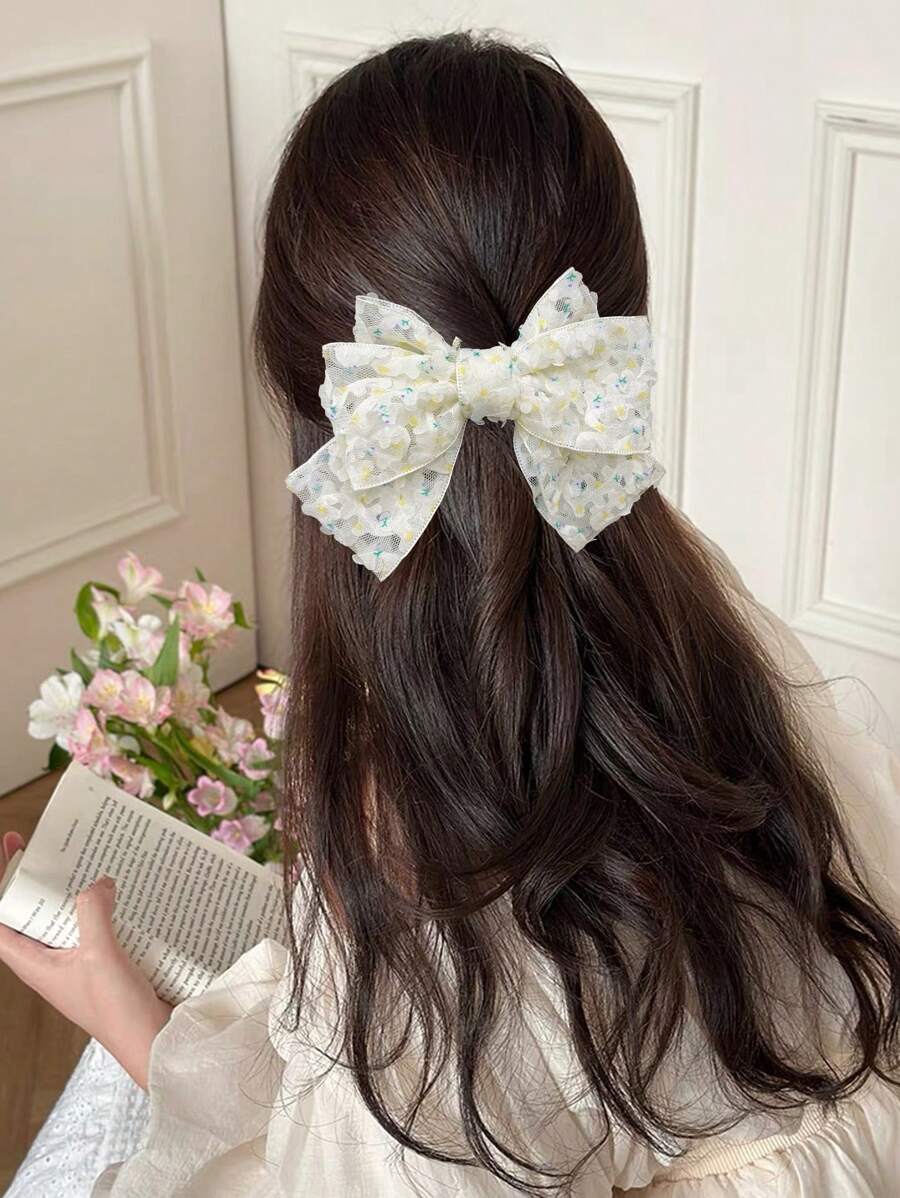 1 件可爱蝴蝶结发夹，带丝带，甜美百搭女孩发饰，优雅发夹，蝴蝶结发饰