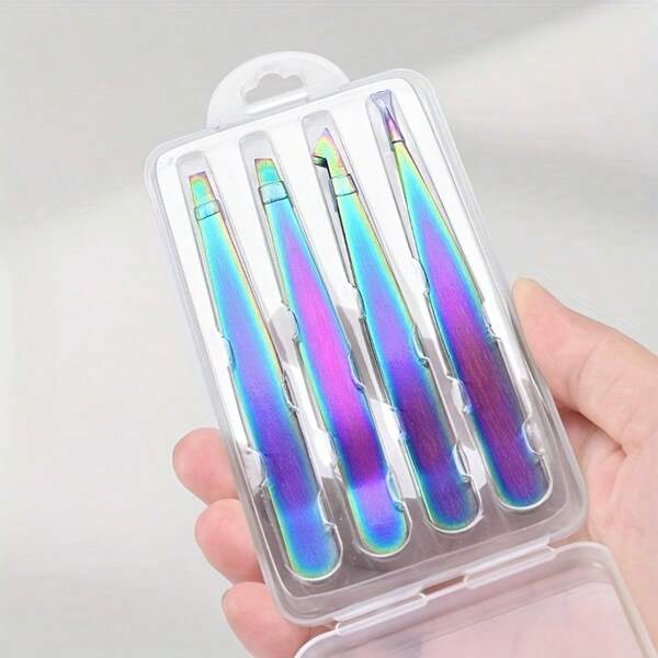 Set de 4 pinzas de cejas de acero inoxidable, herramientas de depilación sin olor, diseño duradero, preciso y elegante, para barba, bigote, cejas, astillas e ingrown, ideal para hombres y mujeres