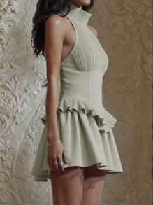 Women's Sexy Backless Tie-Up Corset Dress,Romantic Pleated Design Stand Collar A Line Dress Party Other Wear Gala Night,For Thanksgiving Day,Christmas Clothing