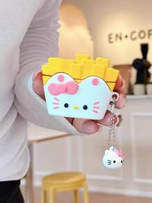 Sanrio 1 pieza Funda protectora con diseño de patatas fritas en 3D de dibujos animados y Gato Hello Kitty para AirPods Pro 2, Funda para auriculares inalámbricos Bluetooth Apple para AirPods 1/2/3 (Auriculares no incluidos)