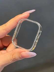 1 Piece Semi Pack Hard Case With Diamond Inlaid Border Transparent Watch Case Protective Cover, Suitable For Apple Watch Protective Case WatchS10/S9/8/7/6/5/SE/4/3 Protective Cover 38mm/40mm/41mm/42mm/44mm/45mm/46mm/49mm (Excluding Watch And Strap)