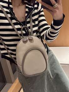 Backpack Ladies Simple Travel School Bag Small Bag - 卡其色 - 查看 2