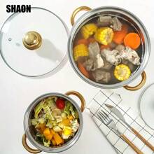 5 件套不锈钢炊具套装 - 厨房和餐厅必备，适用于电磁炉、砂锅、双柄芝士锅和盖子，适用于汤、火锅、意大利面、海鲜汤、米饭烹饪 - 橙色 - 橘色 - 查看 10