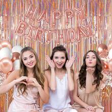 1-4m Chic Rose Gold Tinsel Curtain - Laser Curtain,Luxury Bridal Shower Birthday Party Photo Backdrop With Ceiling Streamer Wall Drape, Ideal For Wedding Anniversary Prom Corporate Festival Rave DJ Ballroom Sweet16 Mardi Gras Graduation Dance LasVegas Theme Christmas NewYear Halloween Decor - Rose Gold - View 3