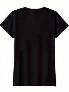 Soft Libra Zodiac T-Shirt For Women - 'I'm A Libra Woman - Was Born With My Heart On My Sleeve' |   Short Sleeve, Crew Neck, Casual Fit, Machine Washable, Casual Wear |   Bold Print, Durable, Slight Stretch Fabric - 黑色 - 查看 2