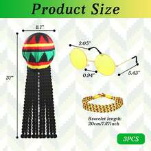 3pcs Rasta Set, Authentic Jamaican Dreadlocks Wig Hat With Yellow Glasses Braided Bracelet, Caribbean Fancy Dress Costume For Party Masquerade Cosplay Halloween - Multicolor - View 3