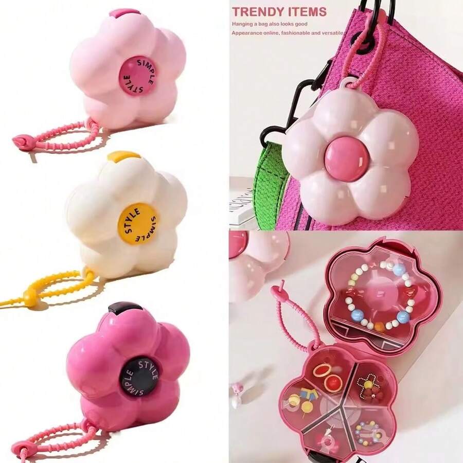 Caja de almacenamiento con flores creativas, colgante con divisores, estuche de joyería de plástico, organizador de dopamina, caja portátil y sellada multifuncional para medicamentos, caja de almacenamiento de flores y pastillas de viento de dopamina