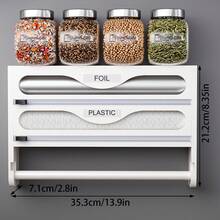 1pc Bamboo Plastic Wrap Dispenser, Aluminum Foil Dispenser With Paper Towel Holder, Foil And Plastic Wrap Organizer, Suitable For Kitchen-Back To School