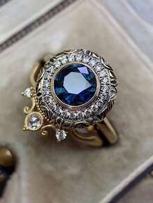 Retro Fashion Blue Stacked Ring Creative Floral Design Matching Ring, Valentine'S Day Gift Suitable For Daily Wear And Leisure Exquisite Gift No Box - 彩色 - 查看 6