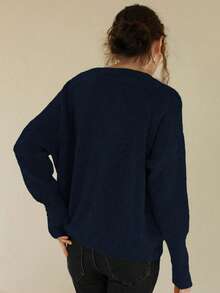 Knit Mix 优雅女士针织法式通勤毛衣，休闲宽松长袖圆领套头衫，适合秋冬季、圣诞节、感恩节、新年、情人节等节日穿着，也是返校季和秋季女装的理想之选。 - 藏青 - 查看 2