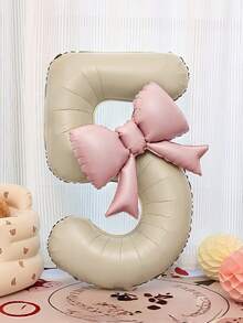 2个40英寸特大号米白色数字铝箔气球，带粉色蝴蝶结，适合生日派对装饰、周年庆典等场合。 - 奶油白 - 查看 9