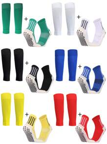 Youth Soccer Socks & Shin Guard Set, Children's Soccer Shin Sleeve Socks, Dot Adhesive Anti-Slip Soccer Sports Socks, Suitable For Youth Training, Outdoor, Wear-Resistant, Fit For 10-18 Years Old Boys And Girls