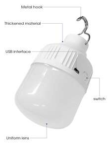 Lanterne de camping LED rechargeable, lumière de tente portable multifonctionnelle, ampoule LED d'urgence avec chargement USB, idéale pour les pannes de courant, le camping sous tente, la pêche. Ampoule extérieure rechargeable USB avec différents niveaux de luminosité pour les vendeurs, les urgences, les marchés de nuit, le camping et l'élevage. Portable et pratique pour remplacer les ampoules.