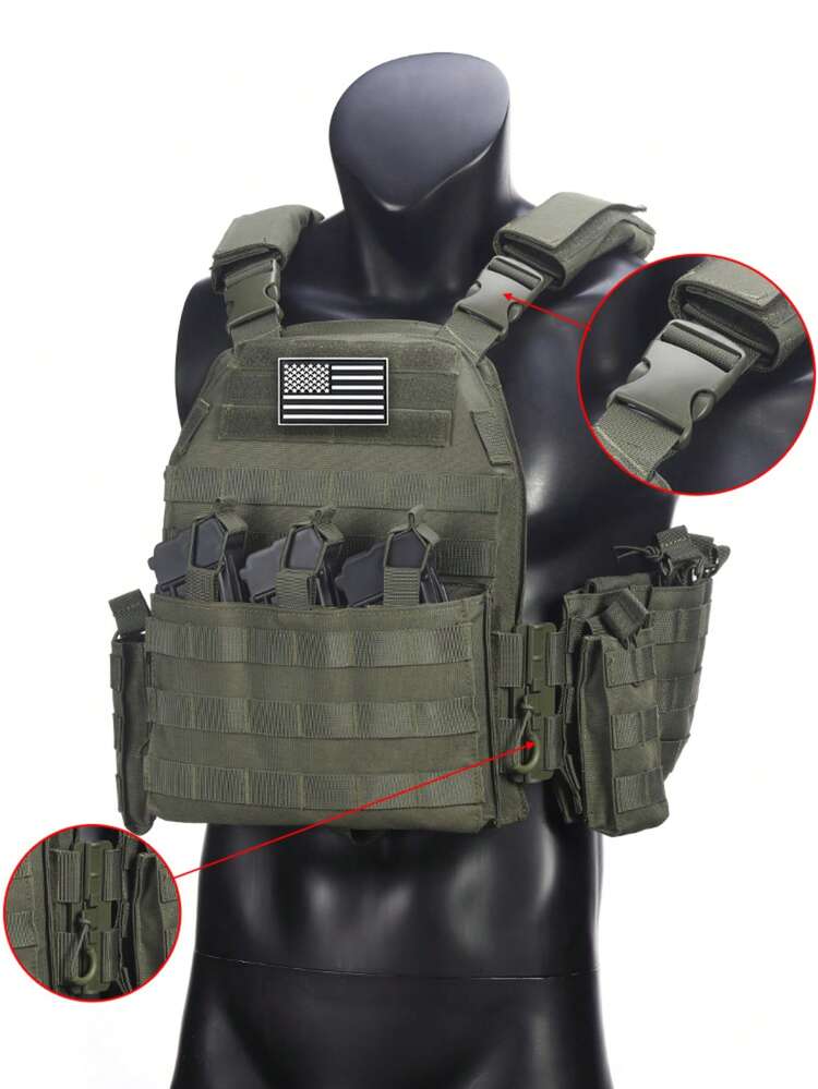 Quickly Detachable Hunting Vest For Shoulder & Waist, Durable Anti-Tear Sports Vest, Comes With 1pc American Flag Patch, Suitable For Hunting, Outdoor Adventure And Various Outdoor Activities - Multicolor - View 7