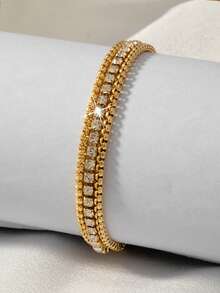 1 件优雅不褪色心形吊坠手链，情人节、周年纪念日和日常时尚穿着的完美选择 - 金色帶鑽 - 查看 3