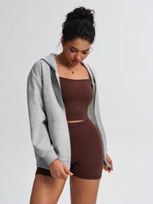 TCVC 女士休闲拉链连帽衫，舒适针织面料，宽松长袖，适合室内/室外瑜伽和休闲活动，秋冬季