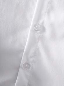 適用於休閒聚會的Tween男孩經典校園風口袋前白色長袖正式襯衫 - 白色 - 查看 6