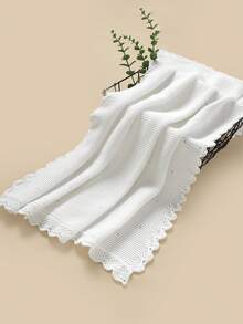 1 件厚针织婴儿毯，时尚波浪边休闲简约婴儿羊毛毯 - 白色 - 查看 2