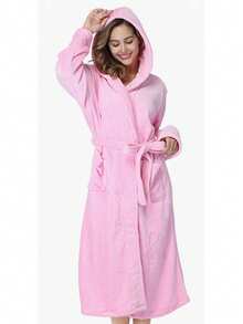 1件纯色长款连帽加厚浴袍，奢华法兰绒系腰连帽浴袍，保暖浴袍，秋冬加大码，酒店情侣睡衣，冬季保暖装饰 - 彩色 - 查看 22