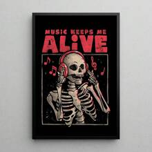 1 件无框万圣节艺术带耳机骷髅鬼怪音乐爱好者墙面印刷品，圣诞节/万圣节装饰的哥特式派对海报，宿舍/卧室的时髦海报和返校礼物（房间装饰、墙面印刷品、装饰、卧室装饰）万圣节装饰圣诞装饰感恩节婚礼家居装饰家居装饰秋季装饰秋季装饰生日装饰礼品派对用品室内节日装饰墙面装饰万圣节装饰品