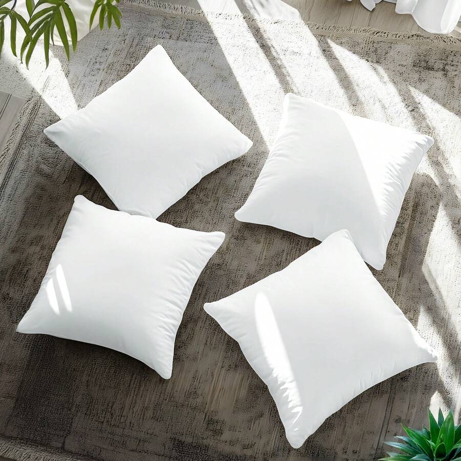Pack Of 4 White Square Throw Pillows – Lux Decor Couch Pillow, Soft Polyester Fabric, Plush Texture, Ideal For Bed & Couch, Adds Comfort & Modern Style, Decorative Accent Cushions – Bedding Items, Graduation Gifts, Home Decor, Sleep Protection For Dorms, Student Beds, Plush Cushions, Luxury Couch Accessories, Valentine's Day Gift, Spring Room Refresh, Decorative Throw Pillows, Living Room Accent, Couch Cushions, Home Styling, Modern Decor, Sofa Accessories, Guest Room Pillows, Aesthetic Home Accents, Plush Fill Inserts, Daily Use, Simple Look, Family Home - 白色 - 查看 1