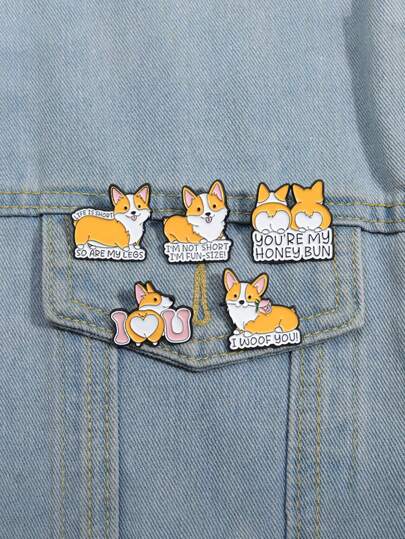 1/5pcs Creative Corgi Brooch! Must-Have For Pet Owners/Students/Cute Girls, Instantly Adds Sweetness To Daily Outfits, Decorates Bags/Collars Adorably, Makes A Sweet Gift For Girlfriend, "Short-Legged Cute Corgi" Design Touches The Heart Of Young Girls, Unlocks New Cute Fashion ~