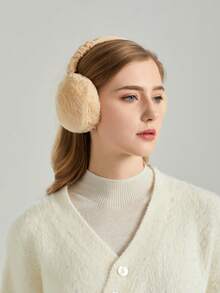 1pc Solid Color Foldable Plush Earmuffs Winter Accessories Fall - Khaki - View 3