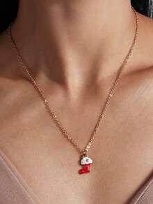 1 pieza Collar de mujer de moda con colgante de árbol de Navidad, calcetín, bastón de caramelo, collar gargantilla para uso diario