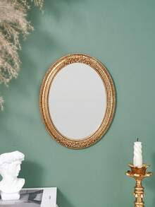 1 Gương treo tường trang trí hình bầu dục họa tiết ren vàng cổ điển, tác phẩm nghệ thuật trang trí nhà theo phong cách Châu Âu, gương trang điểm sáng tạo, thích hợp để trang trí tường, bàn trang điểm và đạo cụ chụp ảnh - Vàng - Xem 7