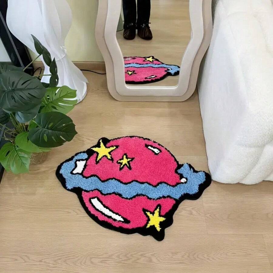 1 件卡通星球图案地毯，俏皮的色彩，适合游戏区域的活力装饰，适用于装饰地毯、卧室装饰、小地毯、地毯、家居装饰、客厅地毯、客厅小地毯、卧室地毯、客厅家居装饰、户外地毯、可洗地毯、毛绒地毯、毛绒地毯、秋冬地毯、厚实/蓬松