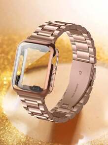 2 件不锈钢金属表带可调节、可拆卸，兼容 Apple Watch + TPU 保护壳，带屏幕保护膜，玫瑰金色，兼容 Apple Watch Ultra 3 2 1 系列 10 9 8 7 6 5 4 3 2 1，38/40/41/42/44/45/46/49 毫米，适合男女