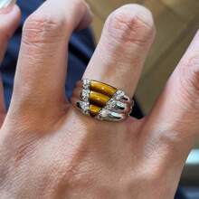 1 件虎眼石闪亮钻石戒指女款酷风高级戒指小众设计戒指