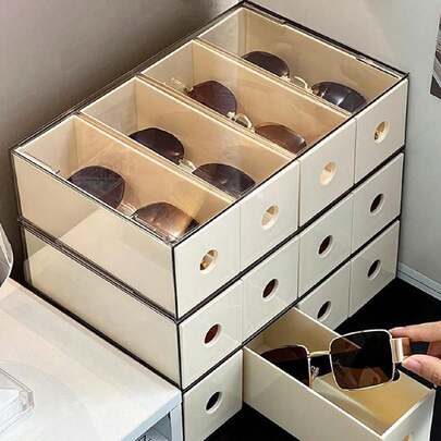 1pc Eyeglasses Storage Box, Multi-Compartment Drawer Style Organizer For Contact Lenses, Makeup Lenses, Stylish Desktop Storage