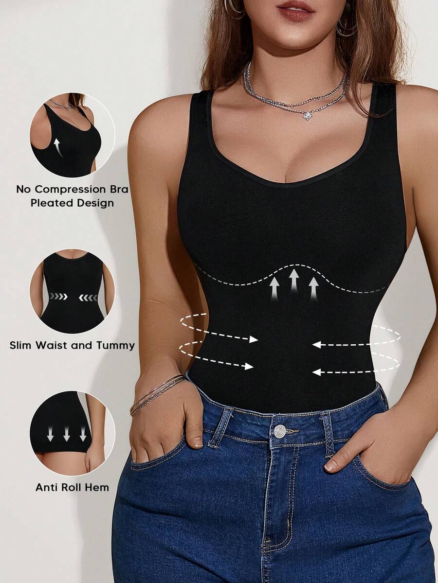 1pc Women's Sleeveless Tank Top, Slimming Shaping, Breathable Soft, Shapewear, Essential For Outings, Y2K Style - Black - View 1