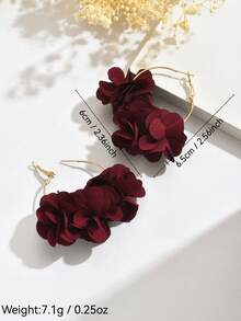 1 对优雅波西米亚风格花卉面料流苏耳环，适合女性派对和节日礼物，圆形花卉创意耳环，时尚派对配饰 - 酒紅色 - 查看 7