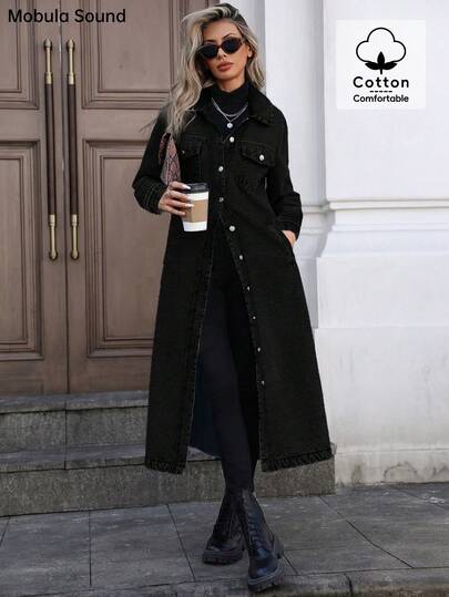 Mobula Sound# Casual Fashionable Elegant Versatile Spring Summer Autumn Windbreaker Denim Jacket Black