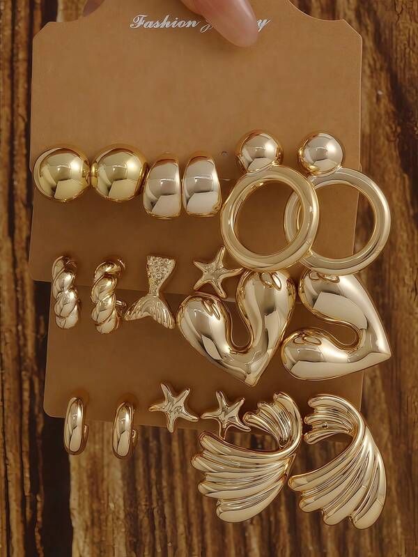 3-9 paires de boucles d'oreilles créoles style océan avec motifs de queue de poisson, étoile de mer et fleurs pour femmes