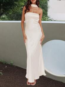 Summer Dresses For Women Vintage Maxi Dress Elegant Bodycon Dress Stylish Solid Color Satin Long Dress Fashionable Open Back Strapless Sleeveless Party Dress Cocktail Party Dress Daily Clothes Streetwear Aesthetic Clothes - Rượu sâm banh - Xem 1