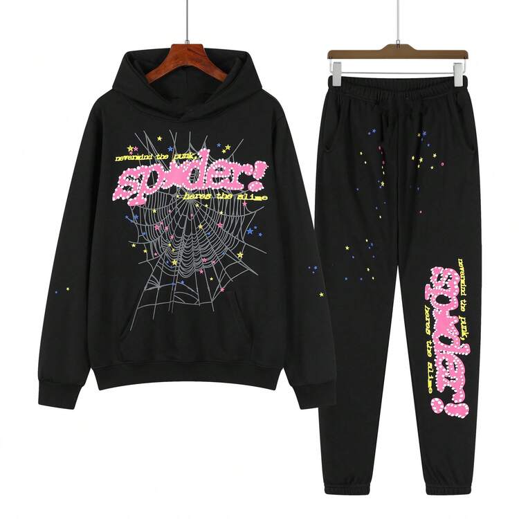 New Hip Hop Spider Hoodies Set Y2k Hoodie ,Tracksuit Pullover Sweatshirt And Trousers For Men Or Women Matching Hoodies For Couples Casual Unisex - 黑套裝 - 查看 1