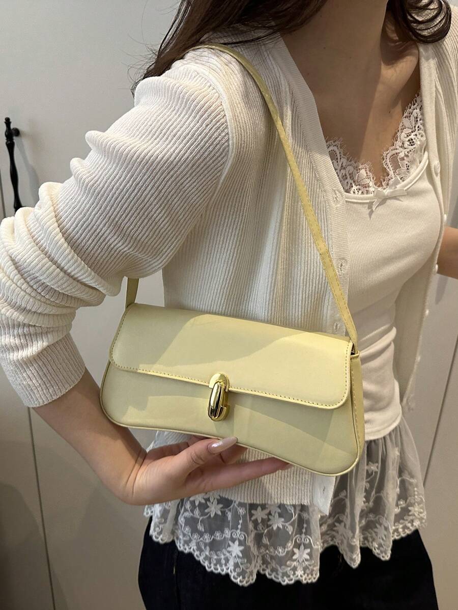 小众高端法棍包，2025春夏新款时尚百搭腋下包，韩版简约单肩手提包女 - 黃色 - 查看 1