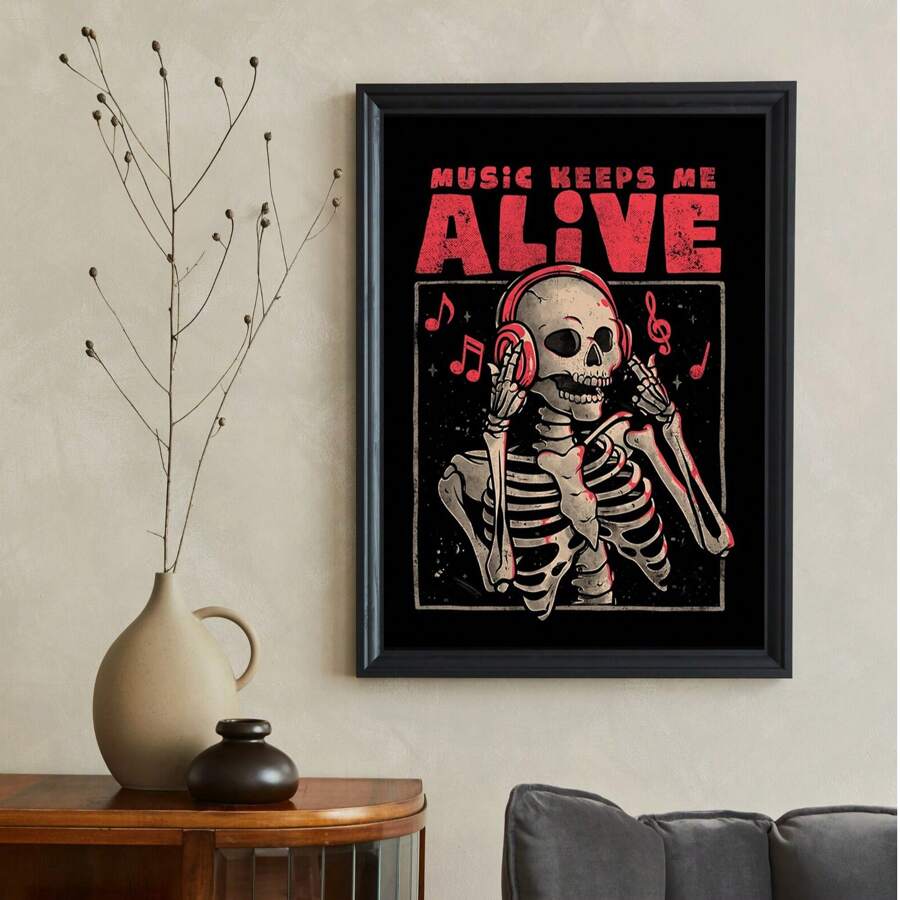 1 件无框万圣节艺术带耳机骷髅鬼怪音乐爱好者墙面印刷品，圣诞节/万圣节装饰的哥特式派对海报，宿舍/卧室的时髦海报和返校礼物（房间装饰、墙面印刷品、装饰、卧室装饰）万圣节装饰圣诞装饰感恩节婚礼家居装饰家居装饰秋季装饰秋季装饰生日装饰礼品派对用品室内节日装饰墙面装饰万圣节装饰品