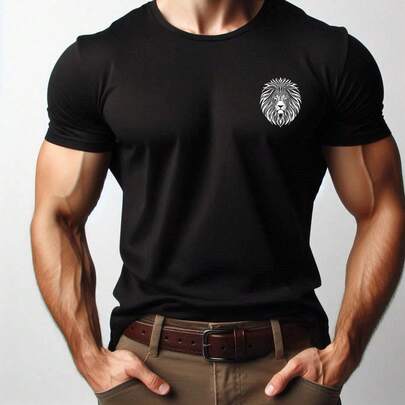 MIL200FIT Playera Hombre Manga Corta 100% Algodon Estampado LEON