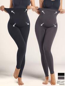 Women's Maternity Solid Leggings - Slim Fit Medium Stretchy High-Waisted Yoga & Sports Pants - 紫紅色 - 查看 1