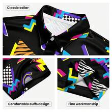 Mens Golf Polo Shirt,  Vintage 80s Style  Dry Fit Performance Short Sleeve Hawaiian Print Shirts Funny Golf Shirts For Men Casual Breathable Polo Shirt - 黑色 - 查看 5