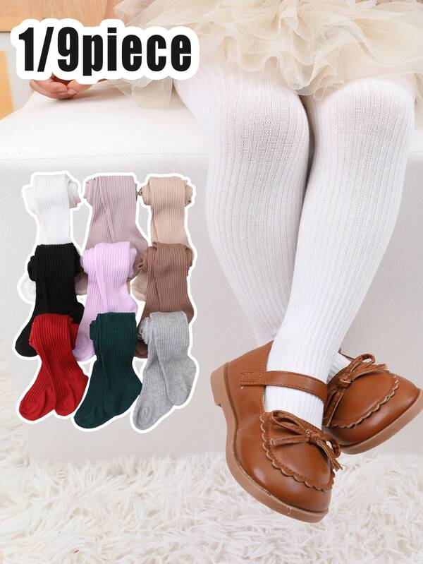 1/9 pares de leggings de unicolor a juego para niñas, mallas ajustadas casuales adecuadas para combinar a diario, para todas las estaciones