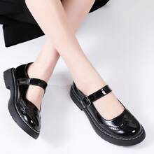 Mary Jane For Women Gothic Oxford Shoes - Flat Shoes, Ankle Tied, Round Toe For Casual Dresses, Work, And Campus - 鏡面黑色 - 查看 2